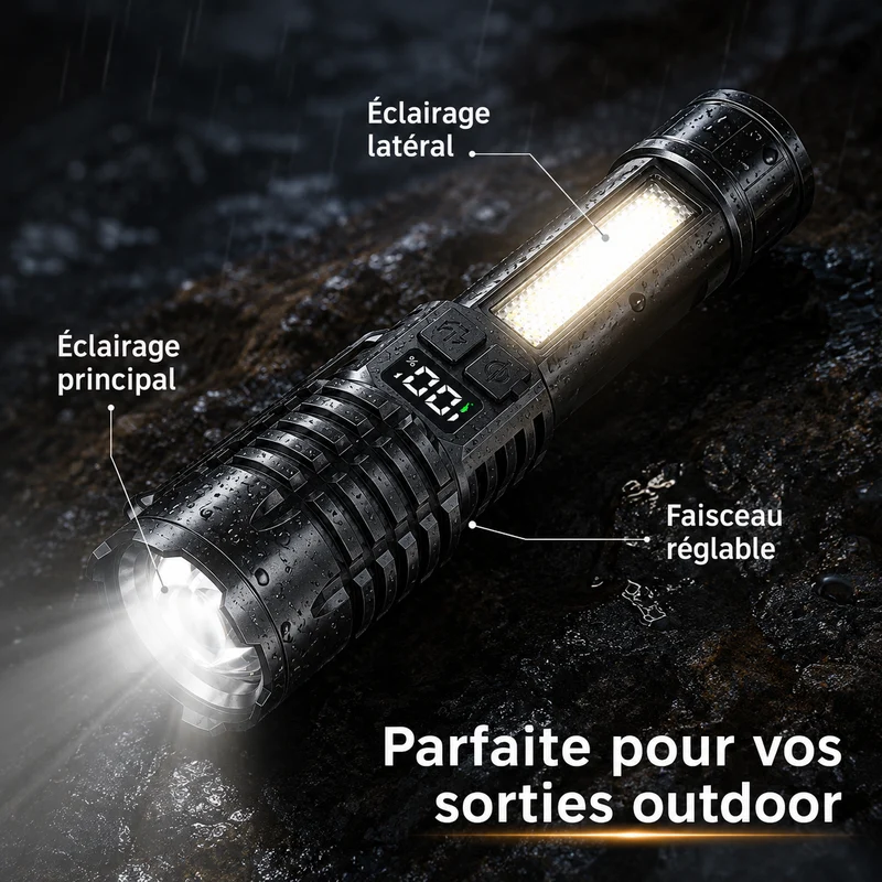 Lampe torche LED avec éclairage latéral randonnée