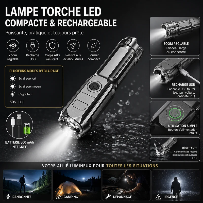 Lampe torche LED compacte randonnée