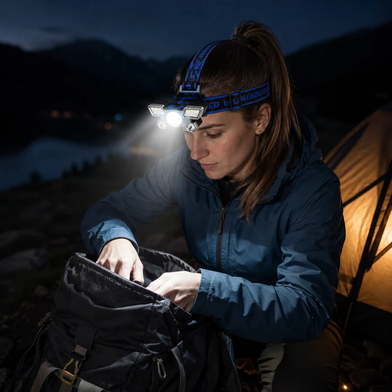 Lampe frontale LED multi lampes randonnée