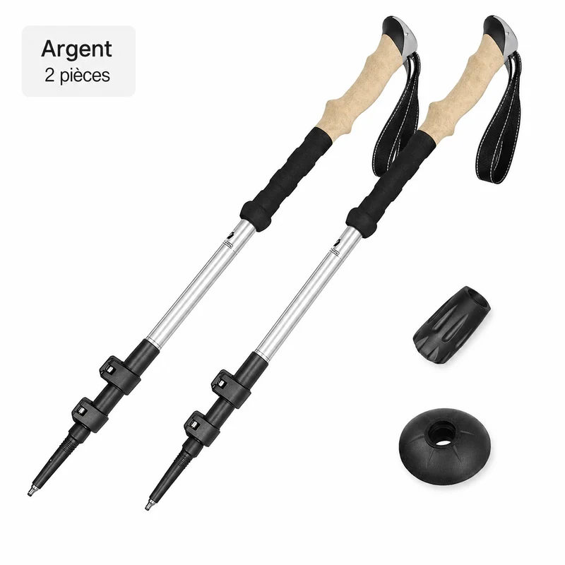 Bâtons de randonnée télescopiques réglables 2 pièces