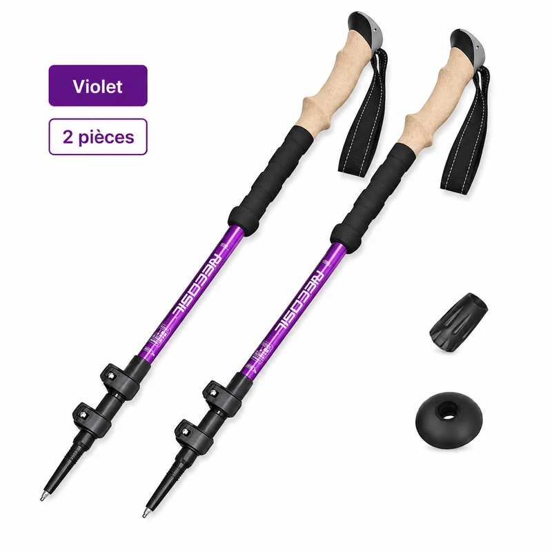 Bâtons de randonnée télescopiques réglables 2 pièces