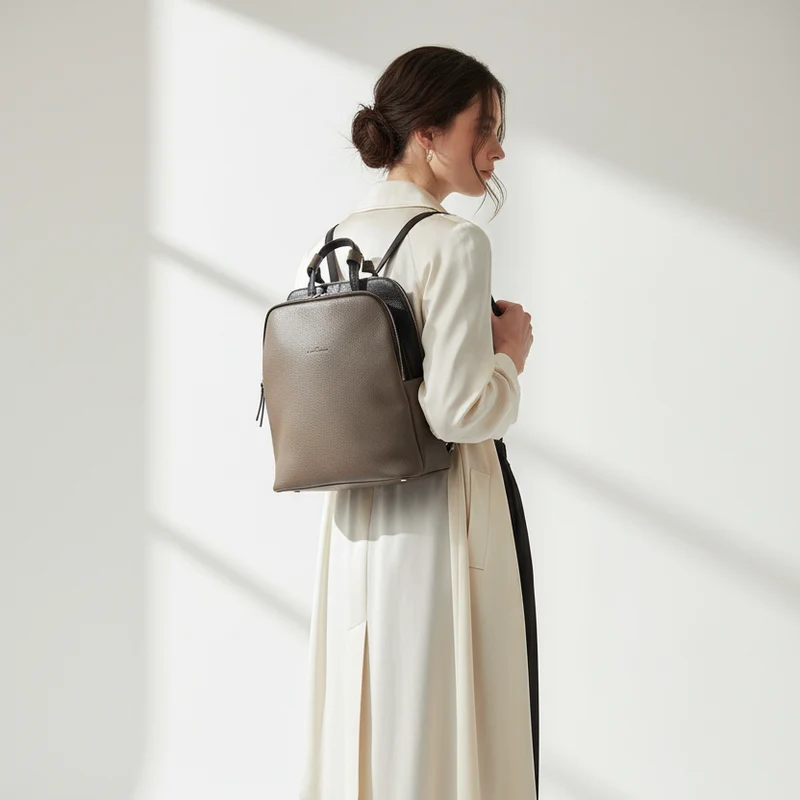 Sac à Dos Bicolore Taupe-Café ML