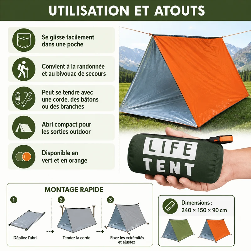 Tente bivouac de secours compacte randonnée