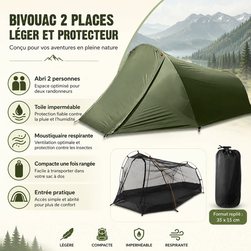 Tente bivouac randonnée 2 personnes imperméable
