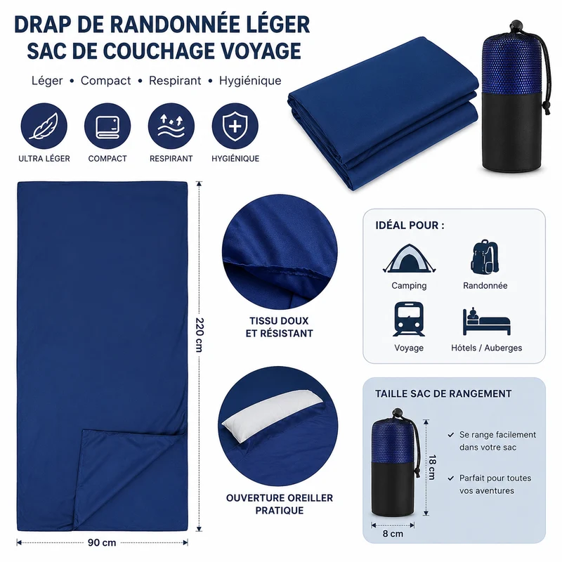 Drap de randonnée léger sac de couchage voyage