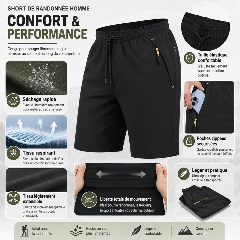 Short randonnée homme quick dry