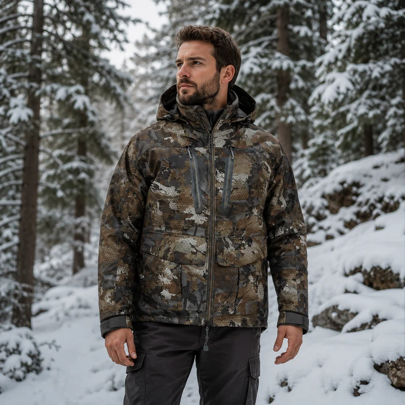 Veste randonnée homme motif kaki imperméable hiver