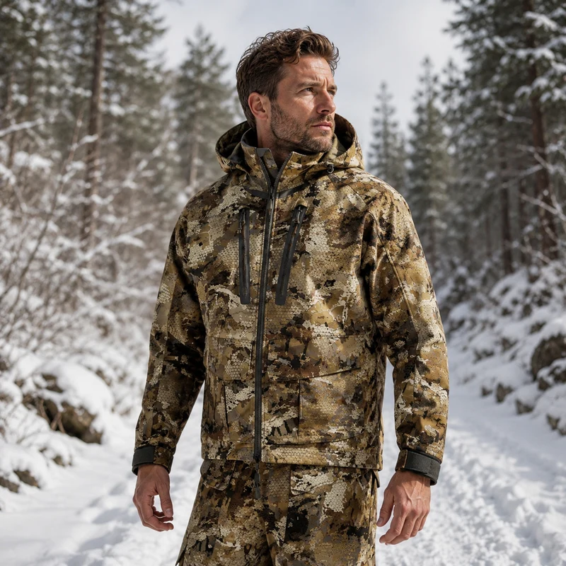 Veste randonnée homme motif kaki imperméable hiver