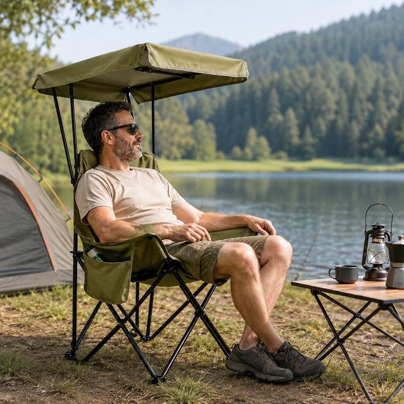 Chaise de camping pliante avec auvent randonnée