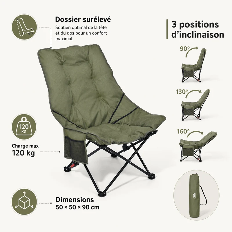 Chaise camping rembourrée pliante randonnée