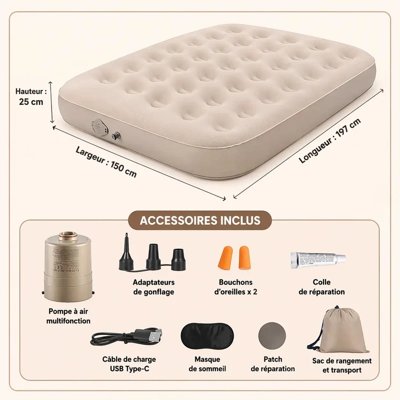 Matelas randonnee gonflable grande taille camping