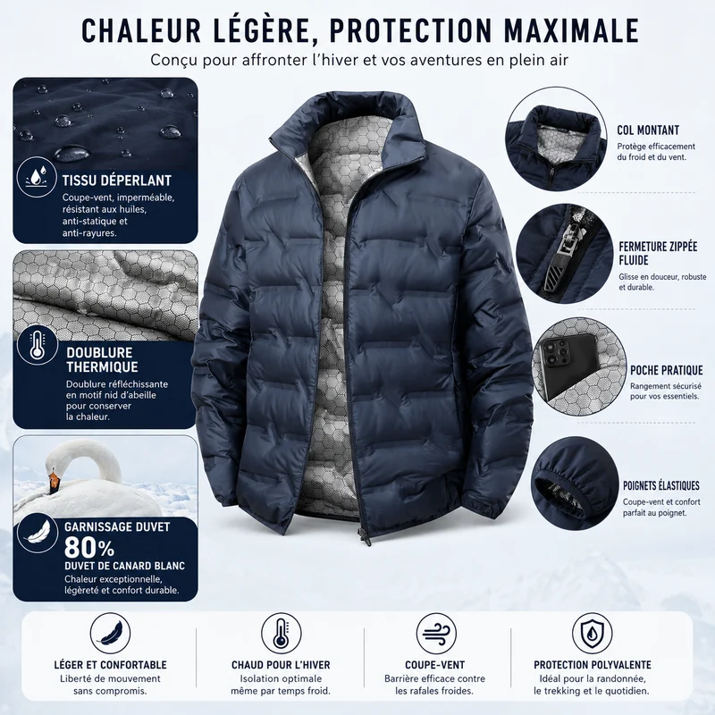 Doudoune randonnée homme chaude imperméable hiver