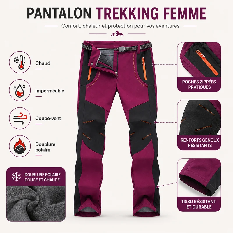 Pantalon trekking femme protection froid