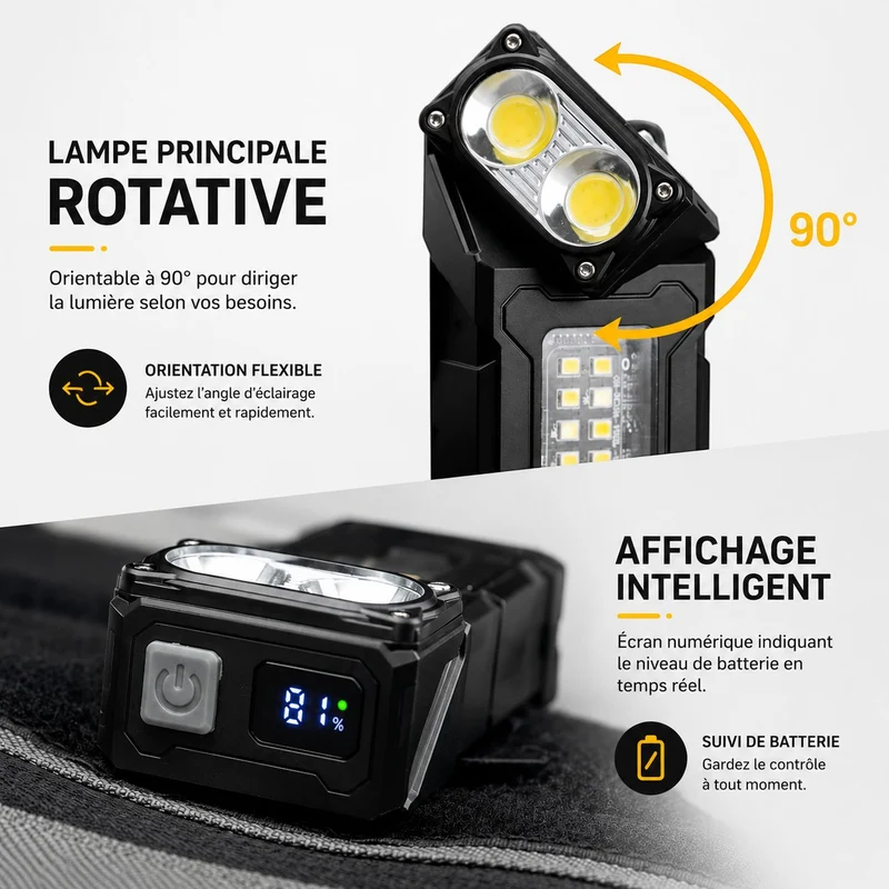 Lampe torche puissante LED aimantée randonnée