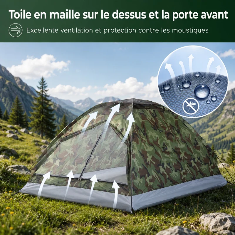 Tente camping motif kaki randonnée légère