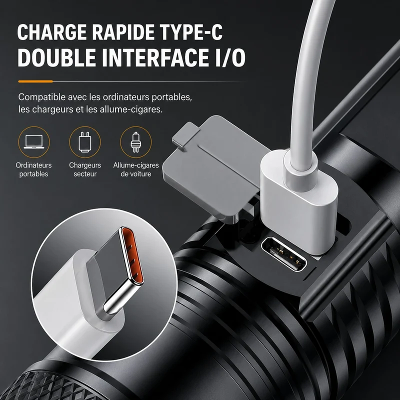 Lampe torche puissante LED zoom randonnée