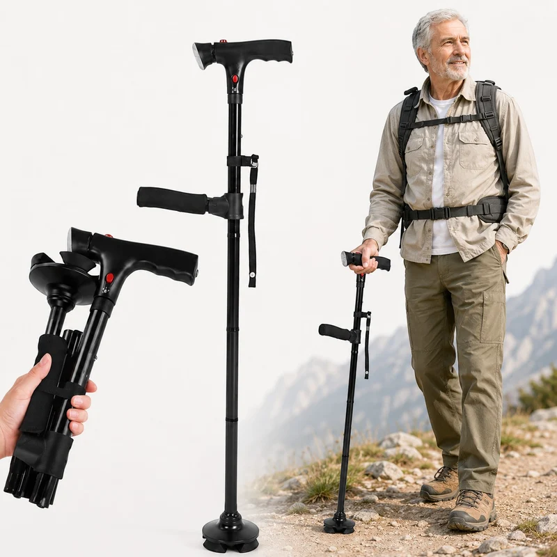 Canne de randonnée réglable avec éclairage LED