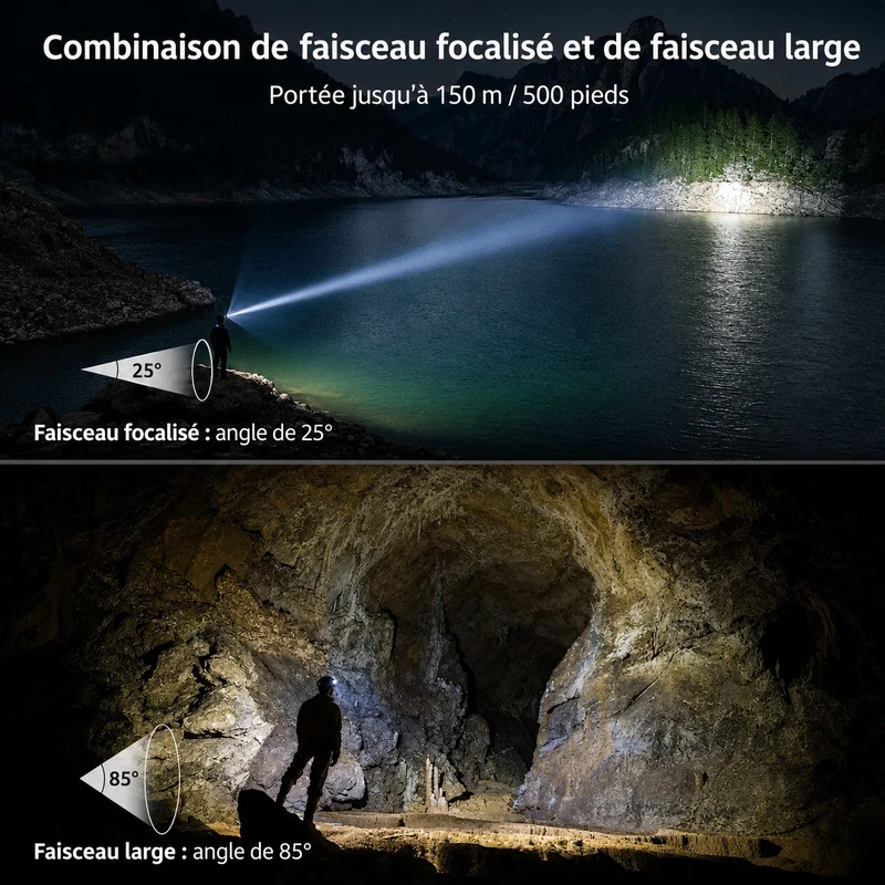 Lampe frontale puissante LED rechargeable randonnée