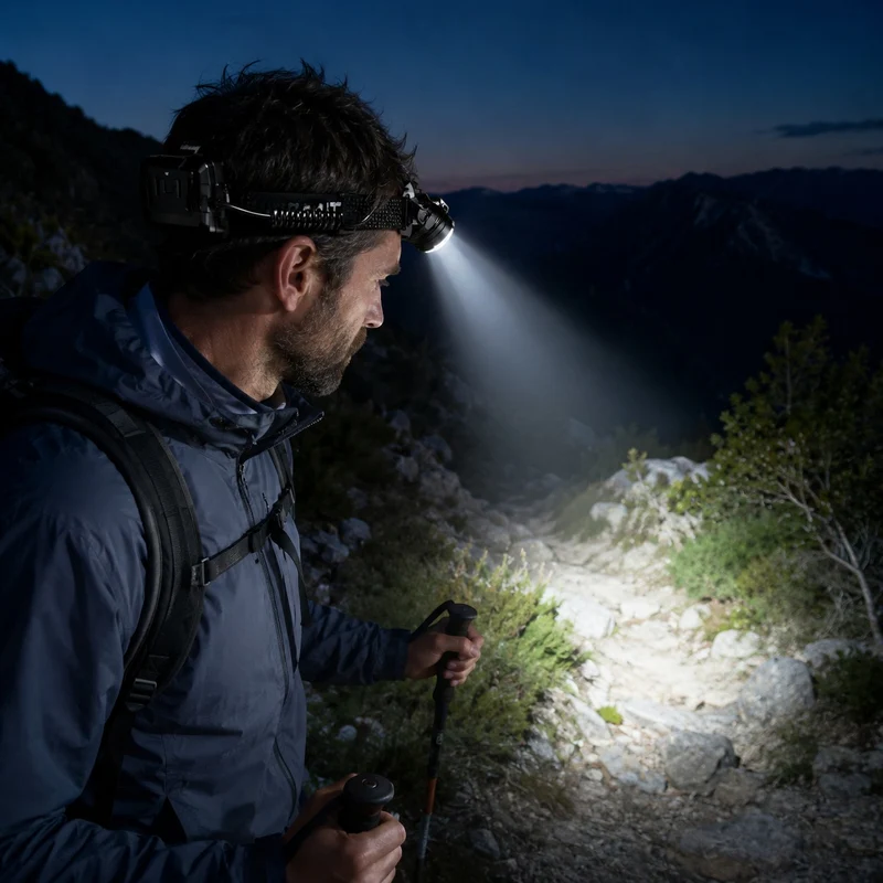 Lampe frontale LED longue portée randonnée