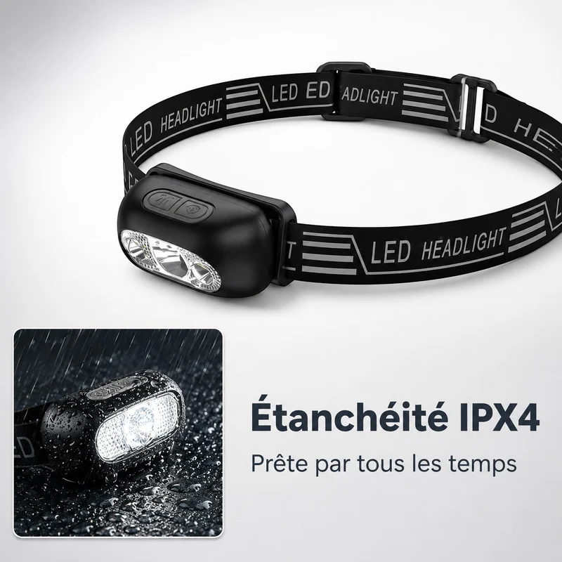 Lampe frontale LED étanche randonnée