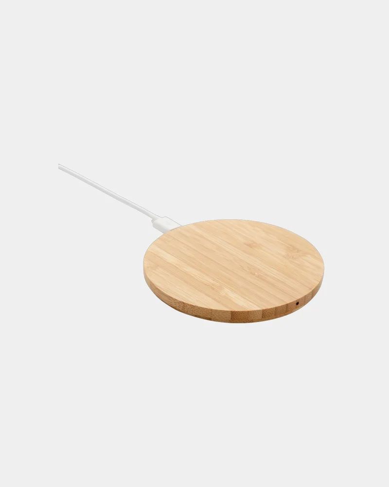 Chargeur sans fil 5W rond en bambou à personnaliser