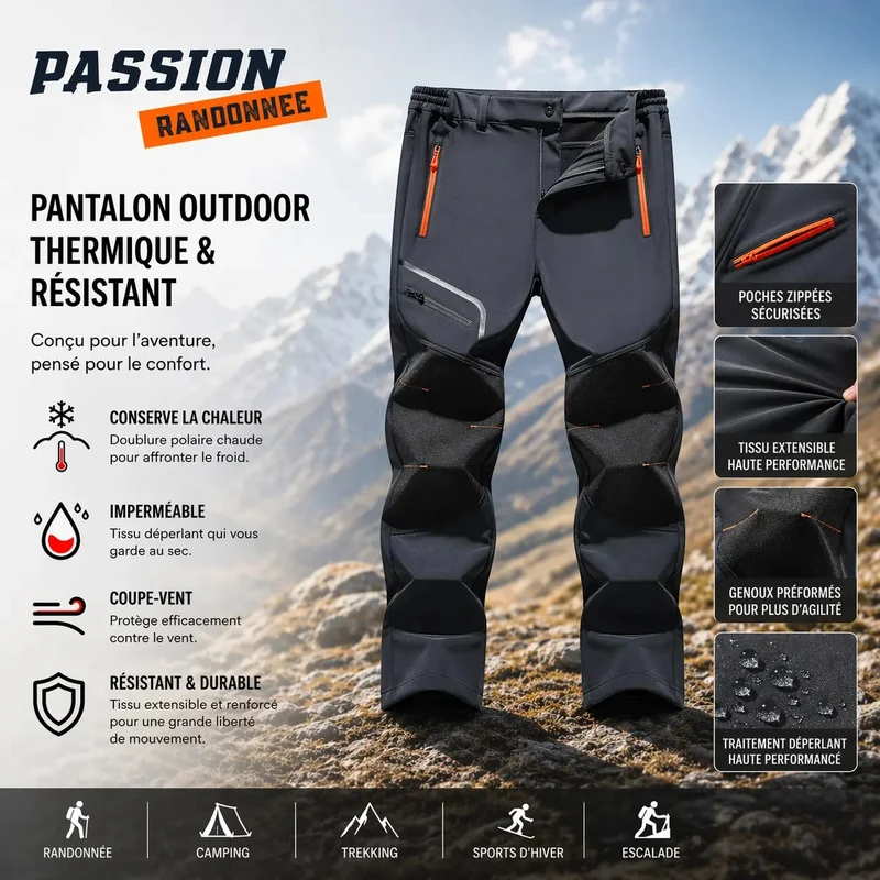Pantalon randonnée homme isolant hiver