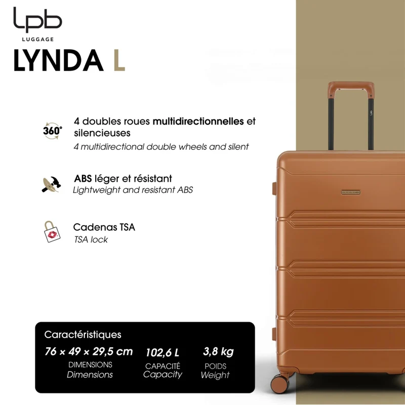 Lot de 3 Valises Rigides Grand Format, Taille Moyenne et Cabine LYNDA