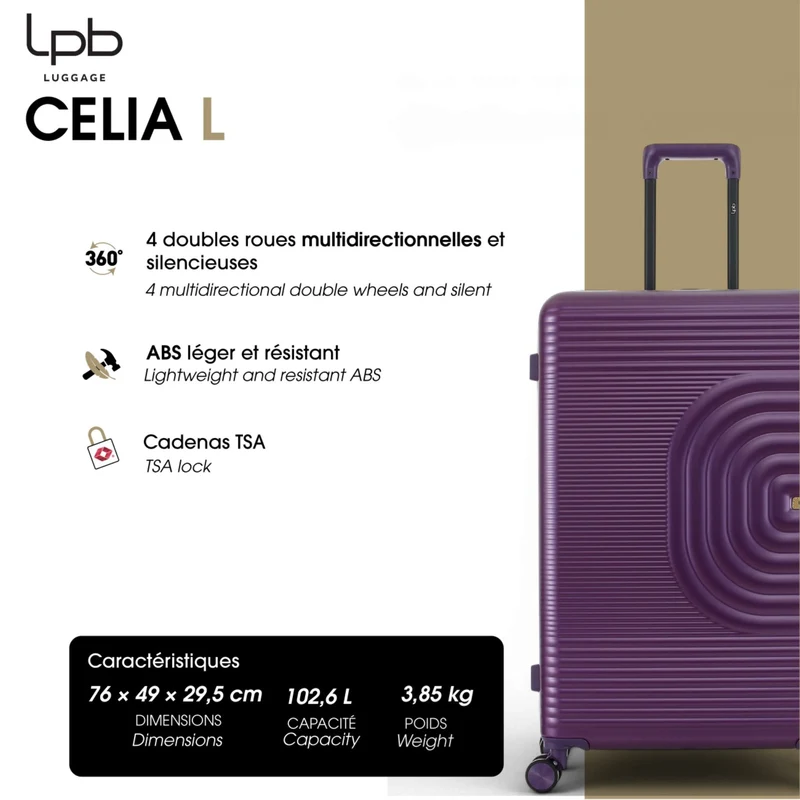 Lot de 2 Valises Rigides Grand Format et Taille Moyenne CELIA