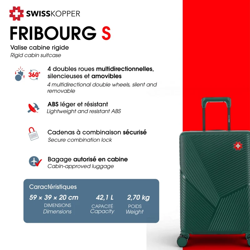 Lot de 2 Valises Rigides Grand Format et Cabine FRIBOURG