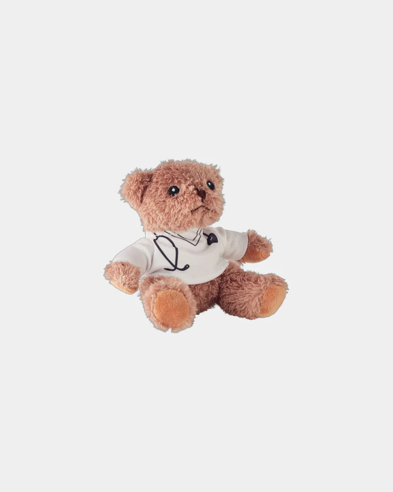 Peluche ours docteur polyester 13 cm à personnaliser