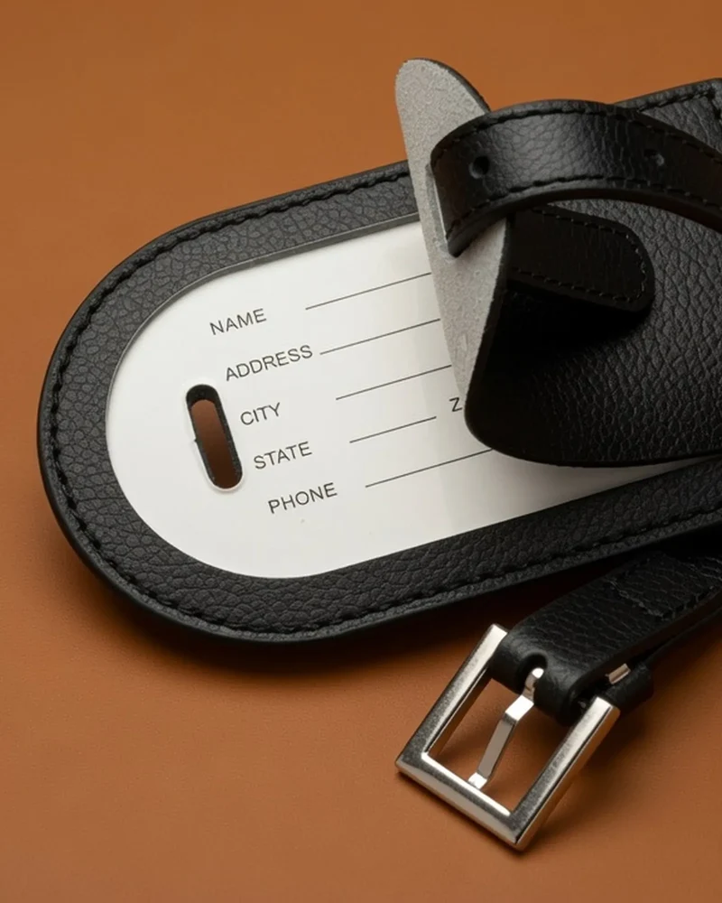 Étiquette bagage cuir recyclé à personnaliser