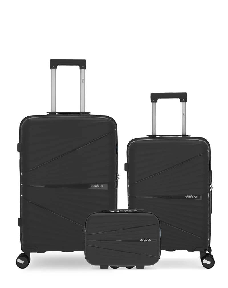 Lot de 3 Valises Rigides Taille Moyenne, Cabine et Grand Vanity VELA