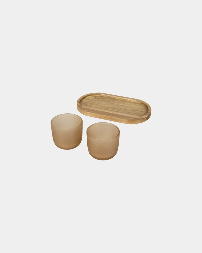Plateau de service bois et tasses en verre à personnaliser