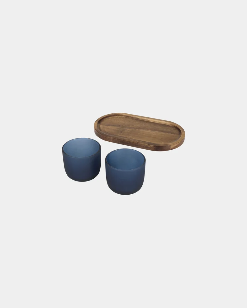 Plateau de service bois et tasses en verre à personnaliser