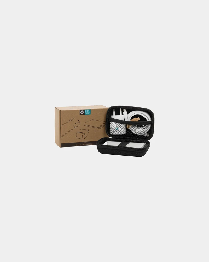 Set batterie câble et chargeur 20W en PET recyclé à personnaliser