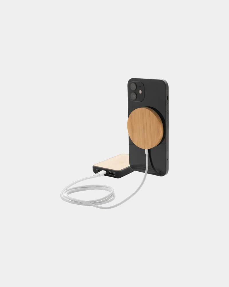 Chargeur magnétique sans fil en bambou 10W à personnaliser