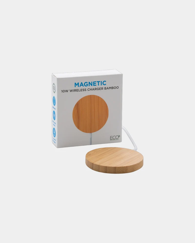 Chargeur magnétique sans fil en bambou 10W à personnaliser