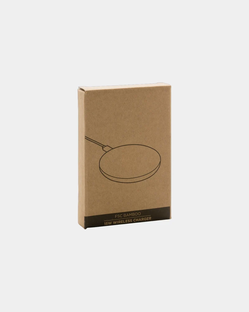 Chargeur sans fil 15W en bambou à personnaliser