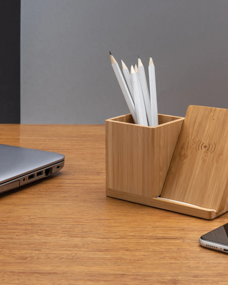 Chargeur sans fil 10W en bambou à personnaliser