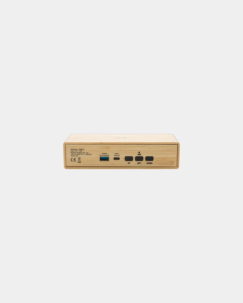 Réveil en bambou avec chargeur sans fil 5W à personnaliser