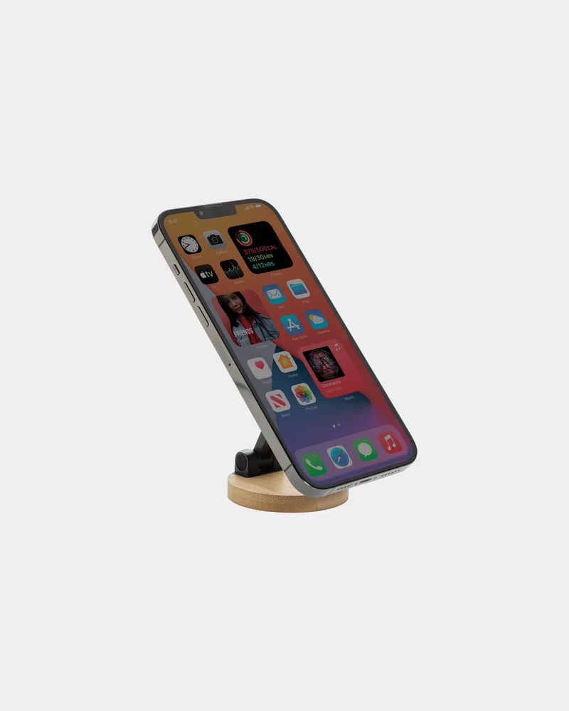 Support téléphone en ABS recyclé et bambou à personnaliser