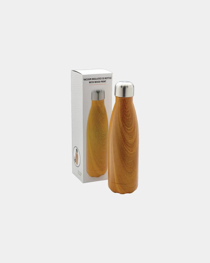 Bouteille isotherme acier effet bois 500ml à personnaliser