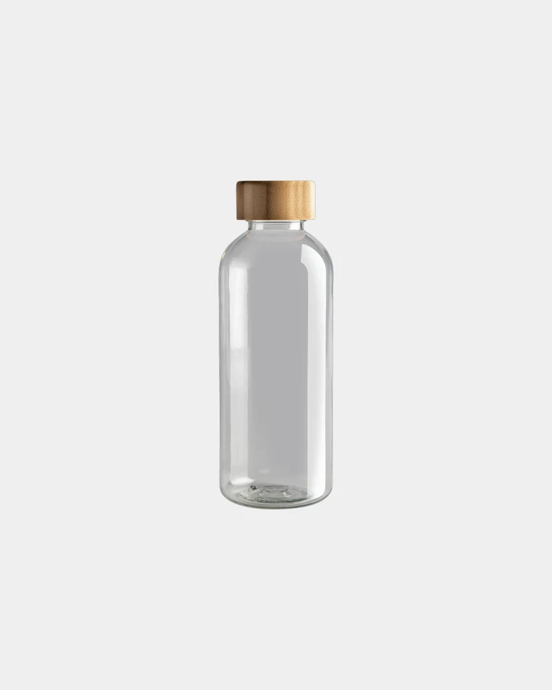 Bouteille rPET 600ml avec couvercle en bambou à personnaliser