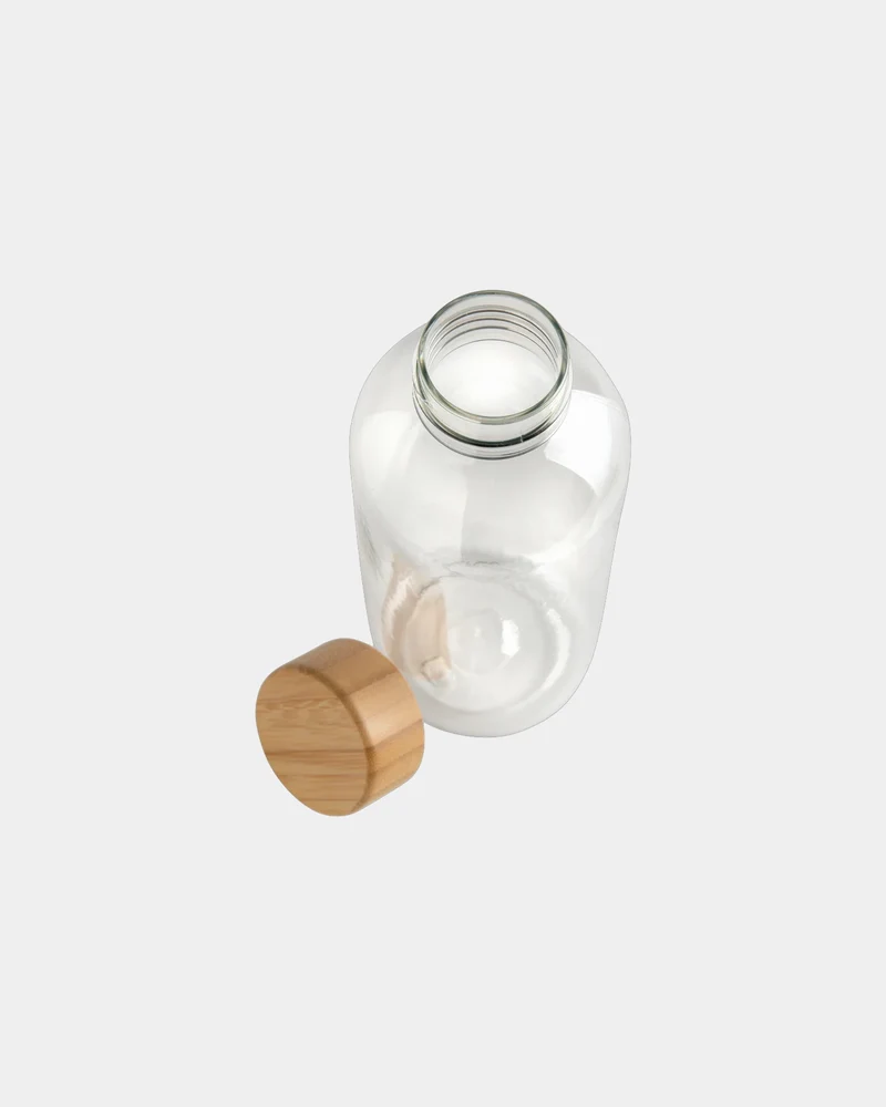 Bouteille rPET 600ml avec couvercle en bambou à personnaliser