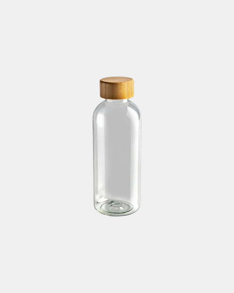 Bouteille rPET 600ml avec couvercle en bambou à personnaliser