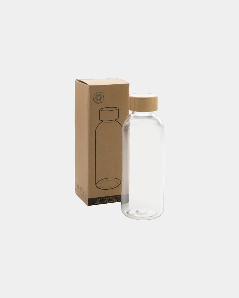 Bouteille rPET 600ml avec couvercle en bambou à personnaliser