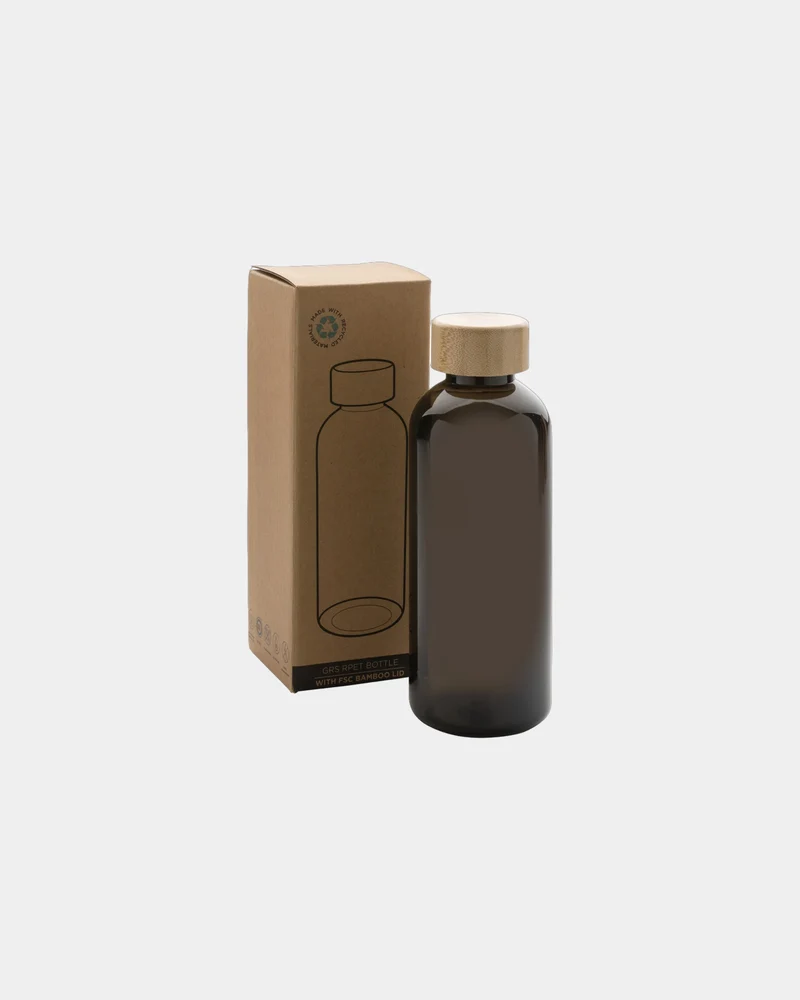 Bouteille rPET 600ml avec couvercle en bambou à personnaliser