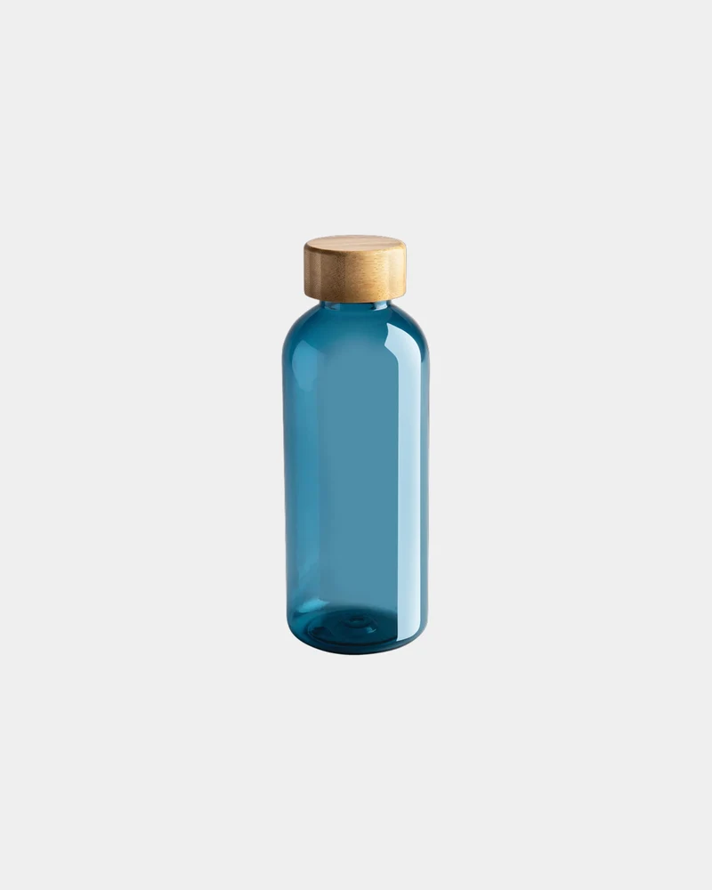 Bouteille rPET 600ml avec couvercle en bambou à personnaliser