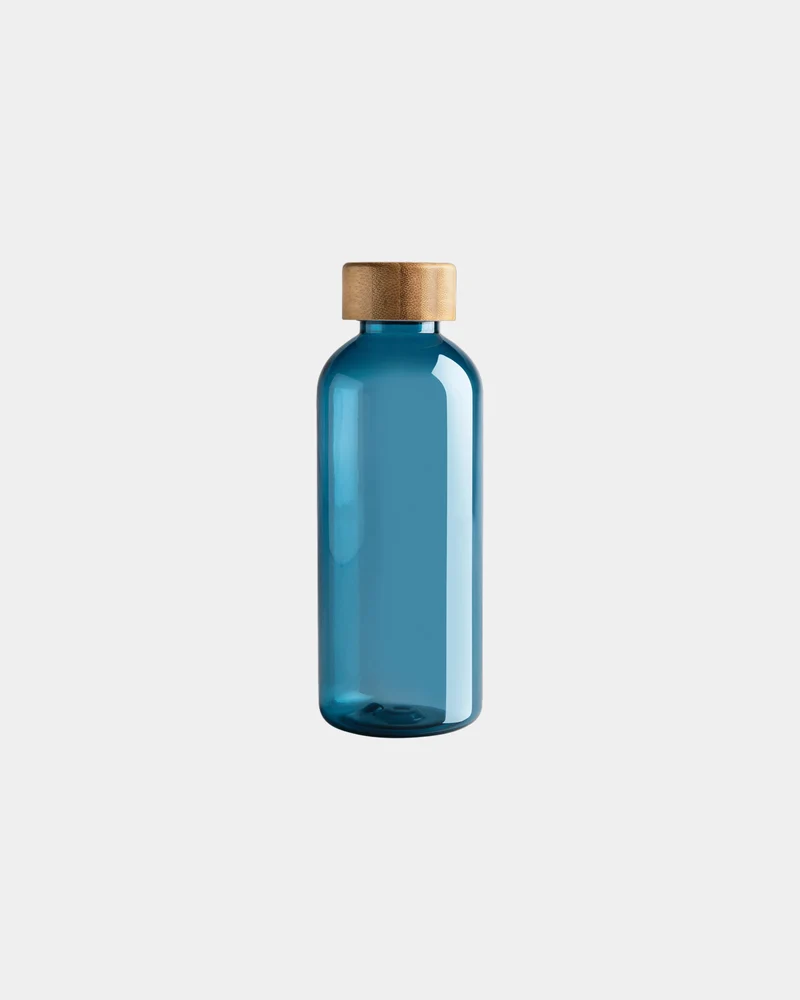 Bouteille rPET 600ml avec couvercle en bambou à personnaliser