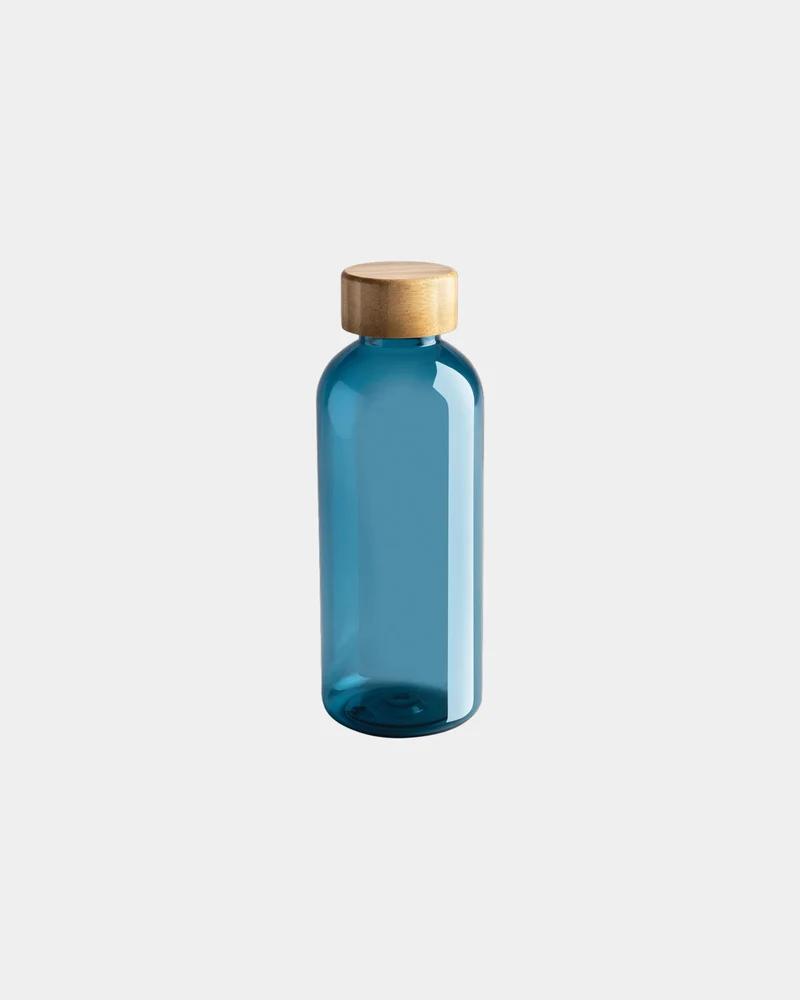 Bouteille rPET 600ml avec couvercle en bambou à personnaliser